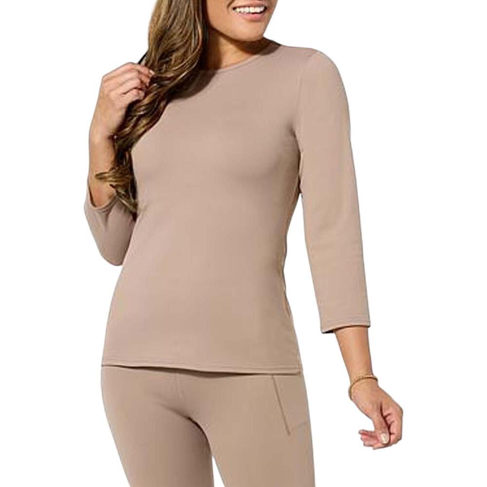 Joy Collection Women's Luxe Performance Crew Neck Top Taupe - Regular